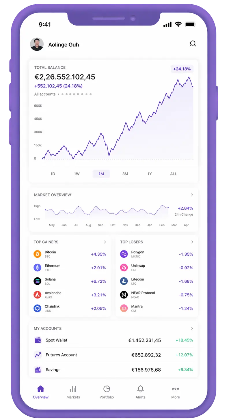 Imovinax AI mobile app showing portfolio overview